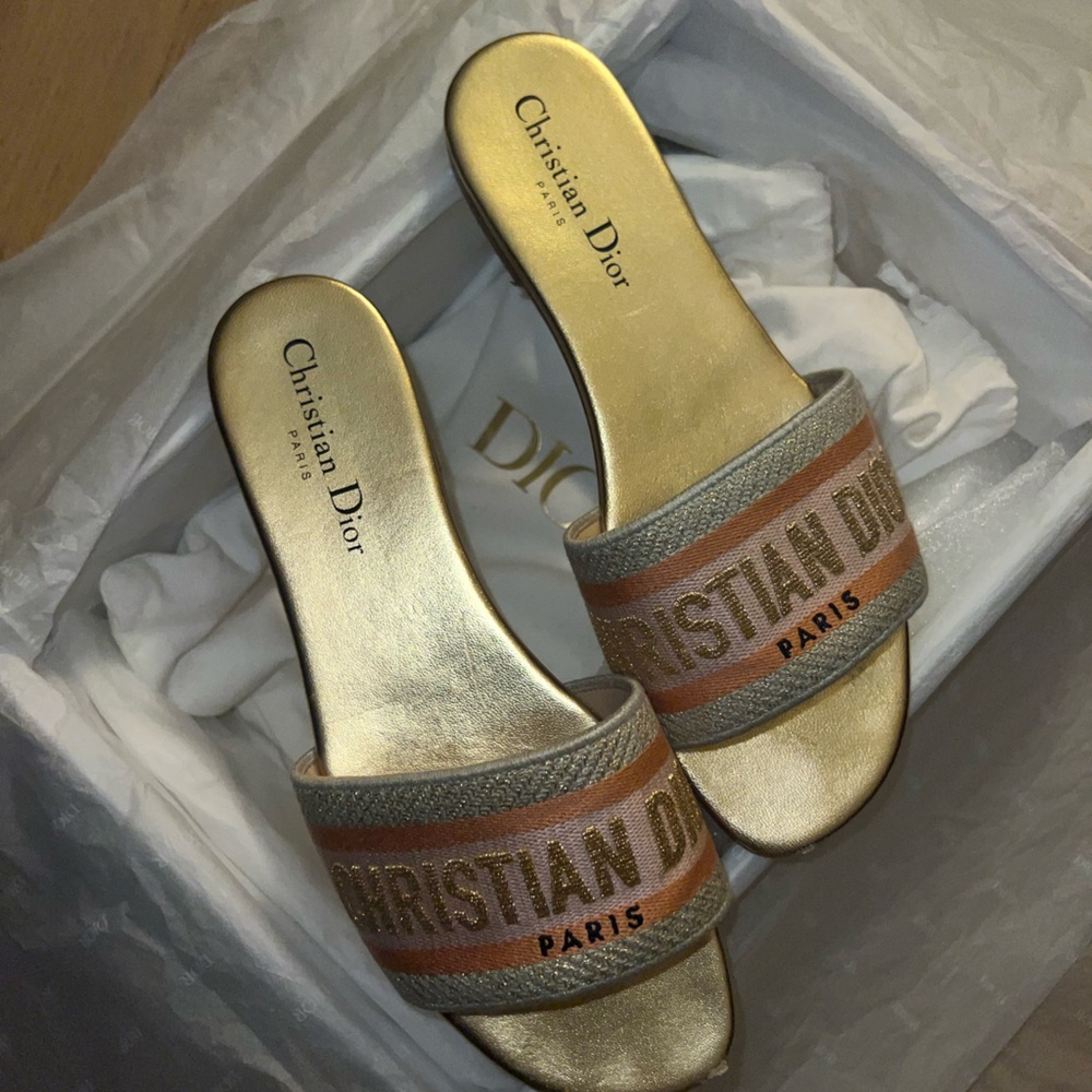 Christian Dior Gold and Pink Dway Women's Slides
